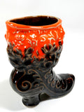 Victorian Ceramic Vase Boot Shoe Brown Orange